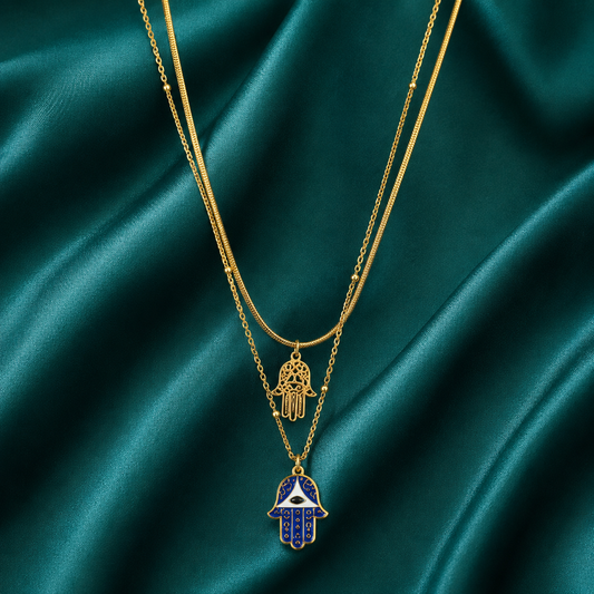 Gold Layered Hamsa Evil Eye Pendant Necklace for Women