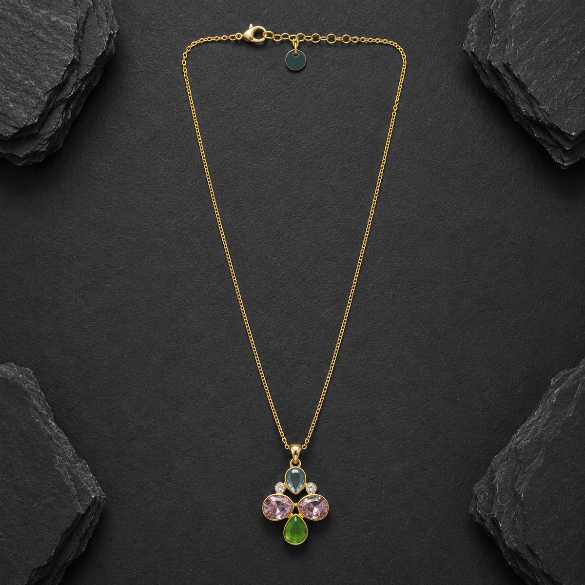 Pastel Crystal Floral Pendant Necklace & Stud Earrings Set
