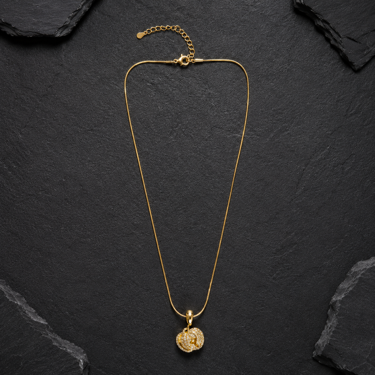 Gold Double Heart Pendant Necklace – Crystal Studded Romantic Charm Necklace