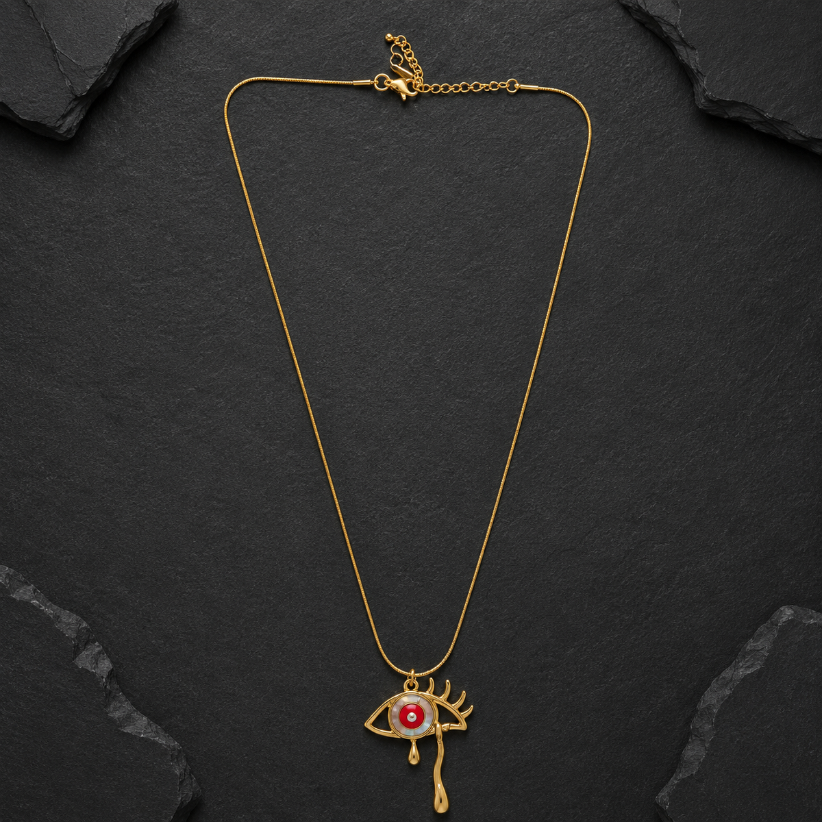Gold Evil Eye Pendant Necklace – Protective Eye Charm Statement Necklace