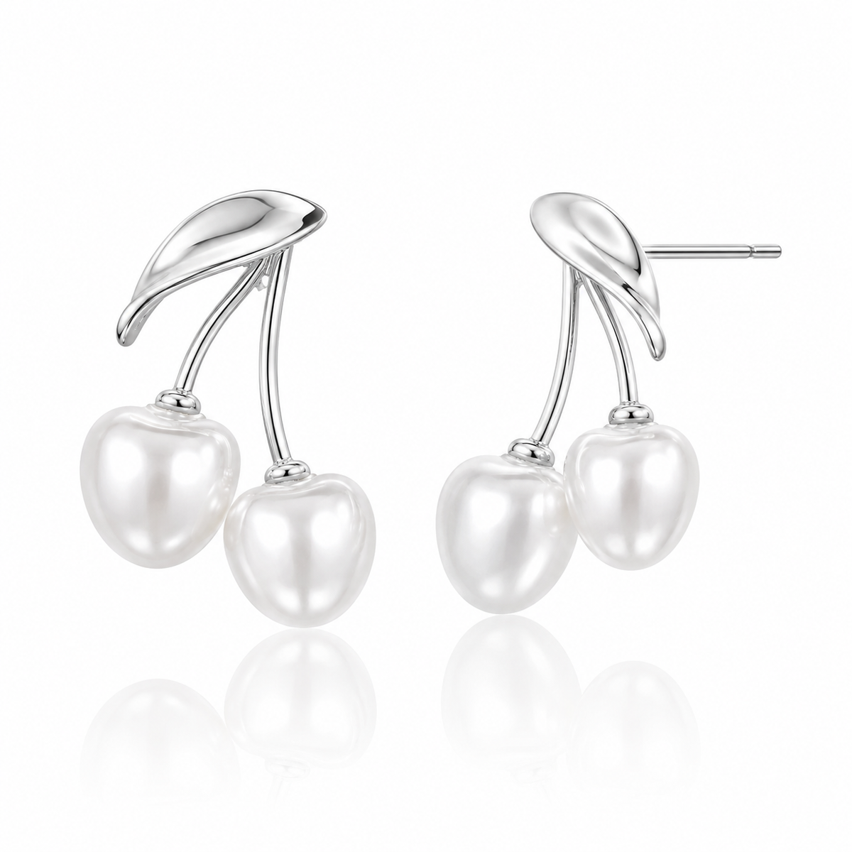 Elegant Pearl Cherry Stud Earrings for Women | Silver Tone Heart Pearl Earrings | Cute Korean Style Jewellery