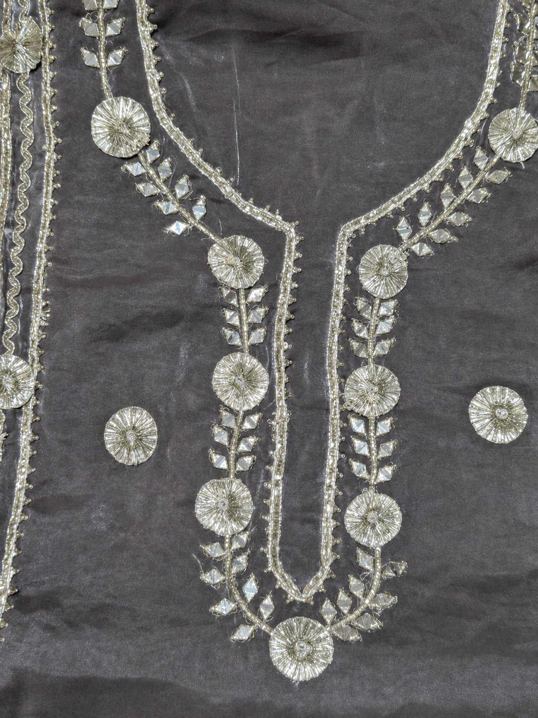 Steel Grey Embroidered Unstitched Salwar Suit with Designer Dupatta