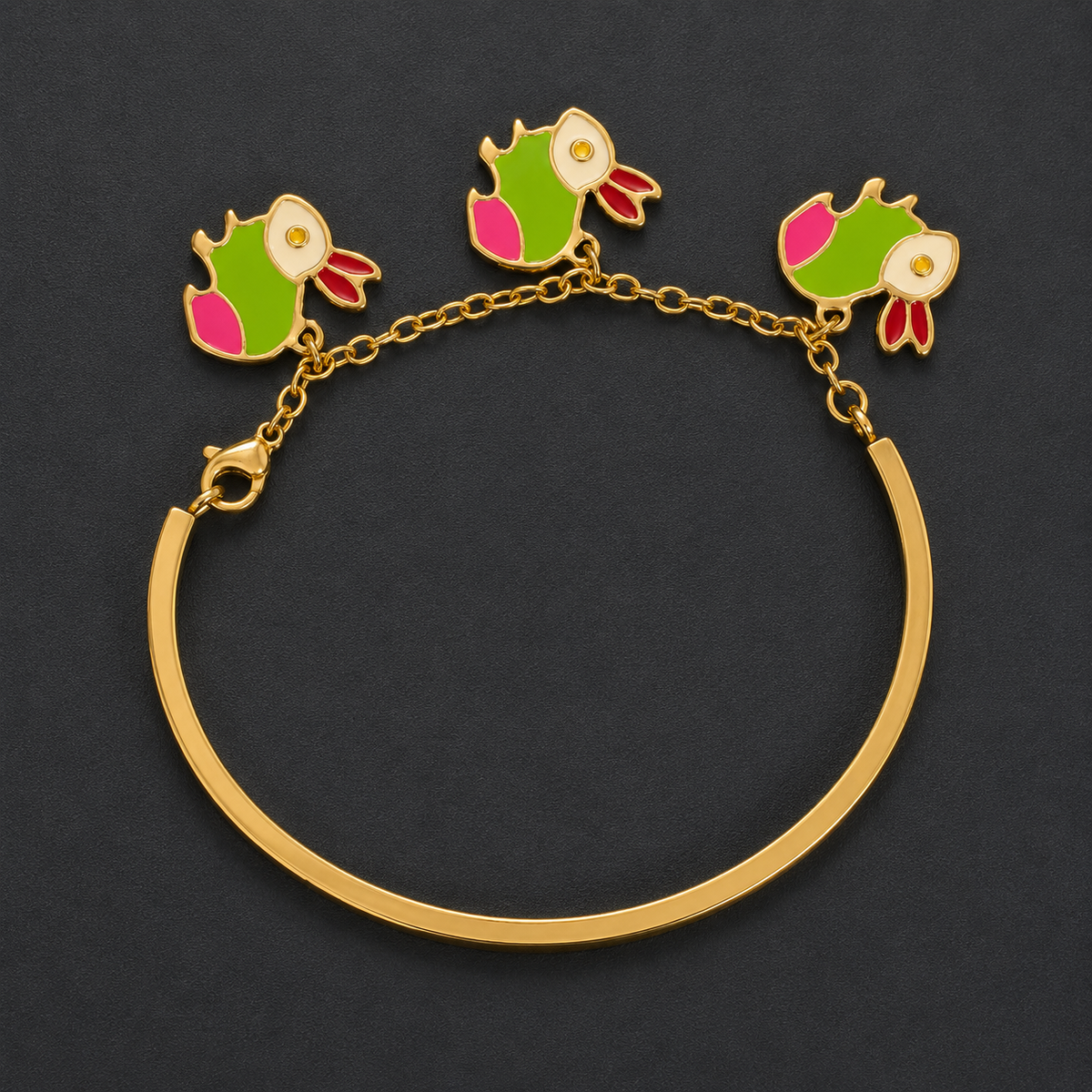 Gold Tone Owl Charm Bracelet for Women | Colorful Enamel Designer Adjustable Bangle