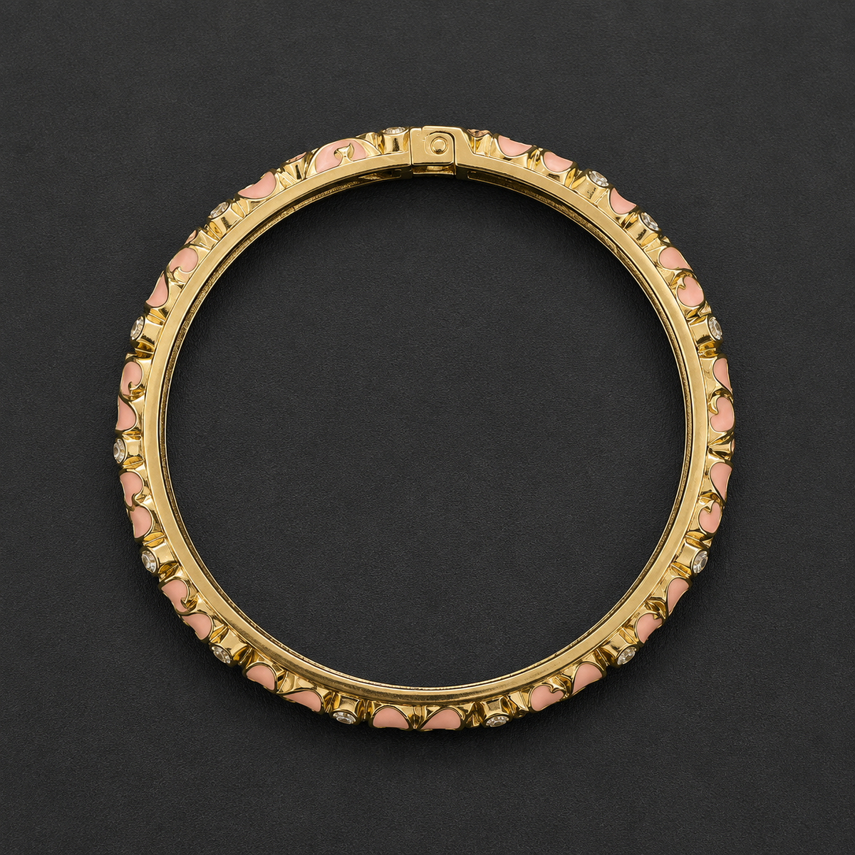 Luxury Gold-Tone Floral Enamel Bangle Bracelet with Crystal Stone Accents