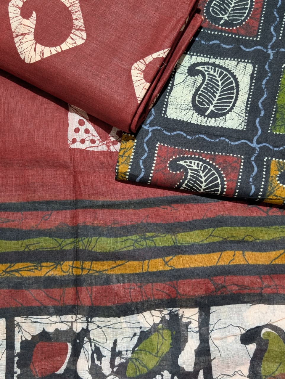 Maroon & Multicolor Tribal Printed Unstitched Suit with Designer Dupatta