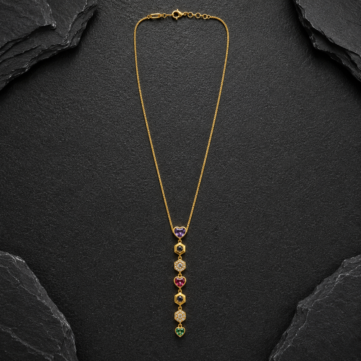 Multicolor Heart Charm Drop Pendant Necklace