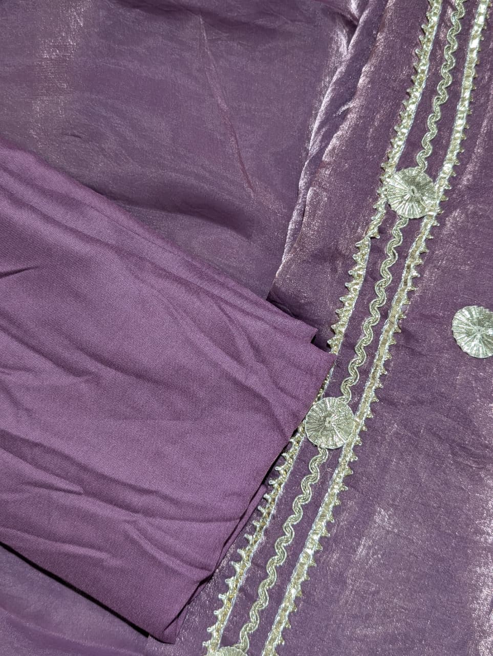 Dusty Mauve Embroidered Unstitched Suit with Shimmer Dupatta