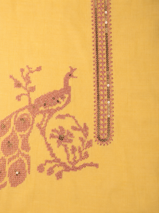 Peacock Embroidered Twill Organza Unstitched Suit Set with Shifon Dupatta β 4 Colors
