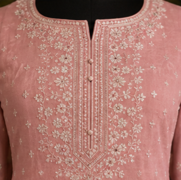 Blush Pink Chikankari Inspired Cotton Suit Set with Dupatta