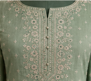 Mint Green Embroidered Cotton Suit Set with Dupatta