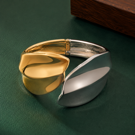 Dual Tone Twist Designer Bracelet for Women | Gold & Silver Finish Statement Bangle
