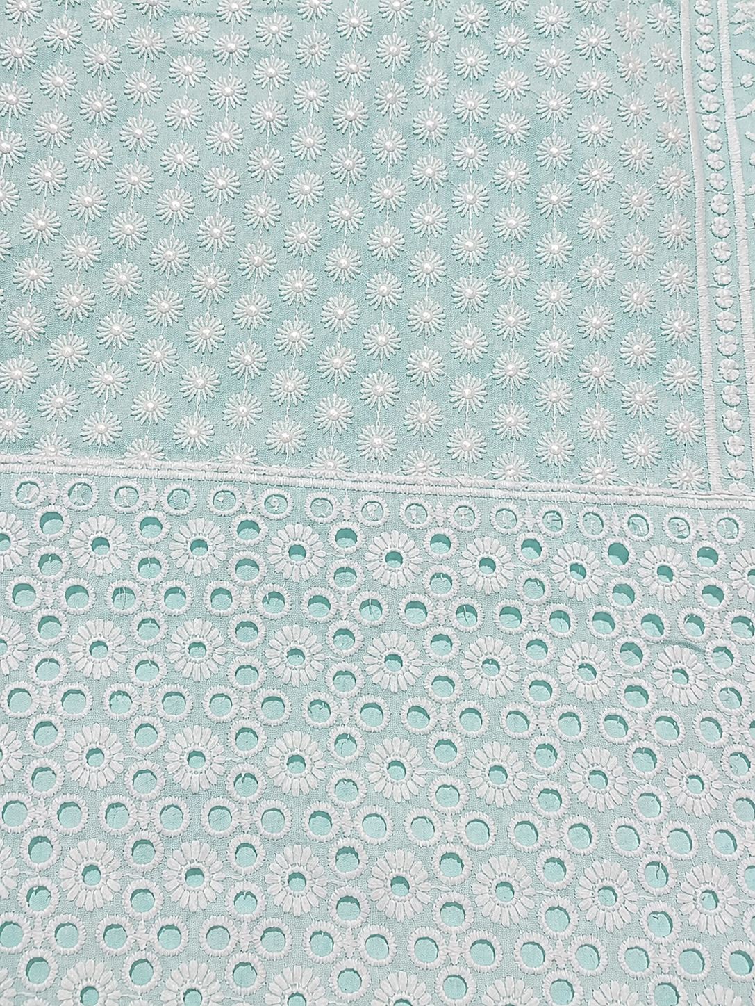 Mint Green Floral Embroidered Unstitched Suit Set with Designer Dupatta