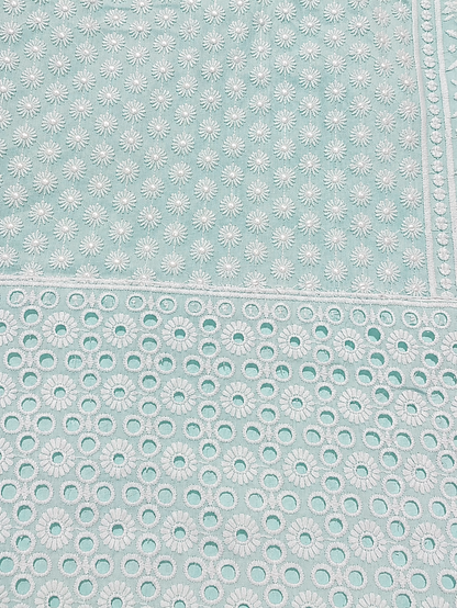 Mint Green Floral Embroidered Unstitched Suit Set with Designer Dupatta