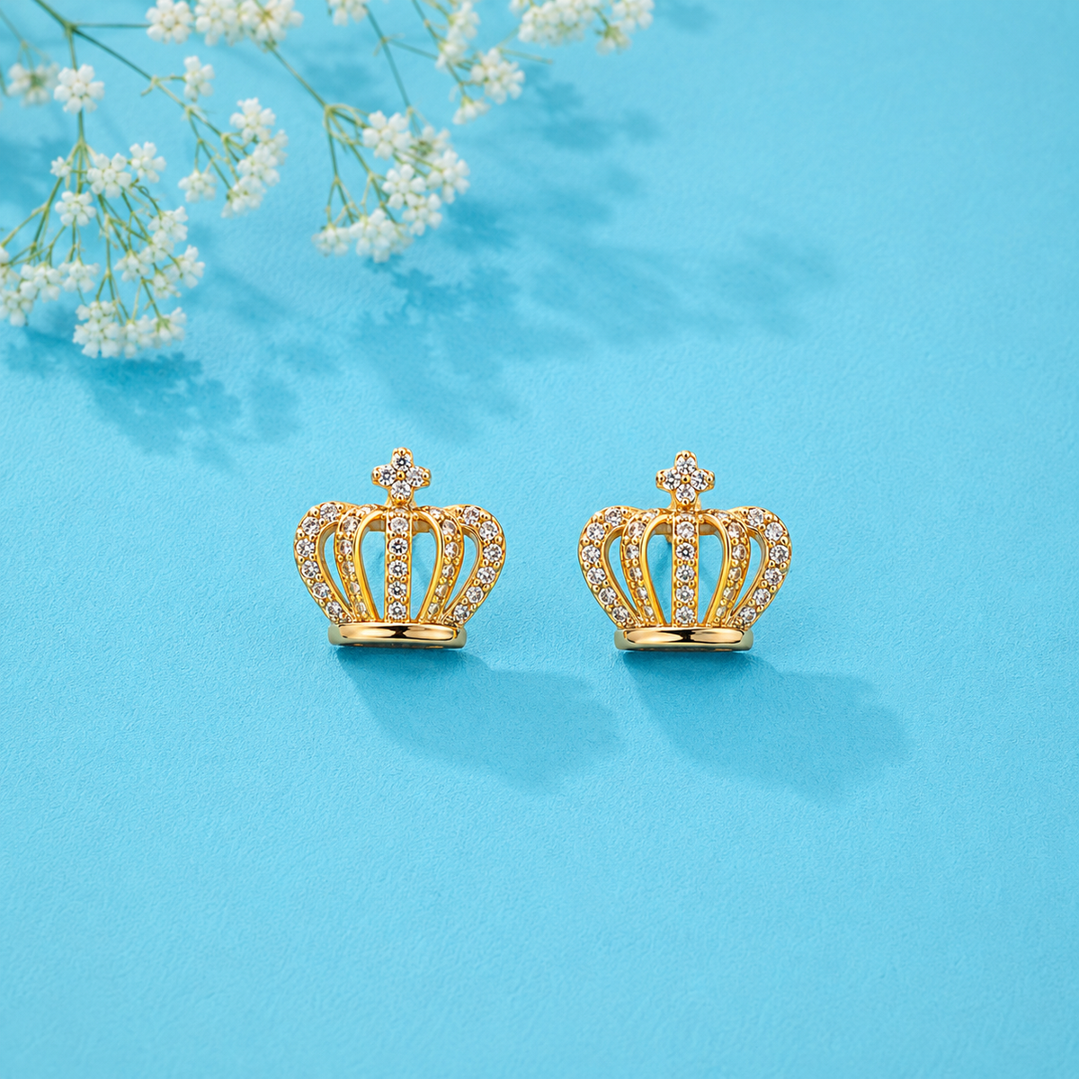 Royal Crown Crystal Stud Earrings for Women | Gold Tone Princess Crown Earrings