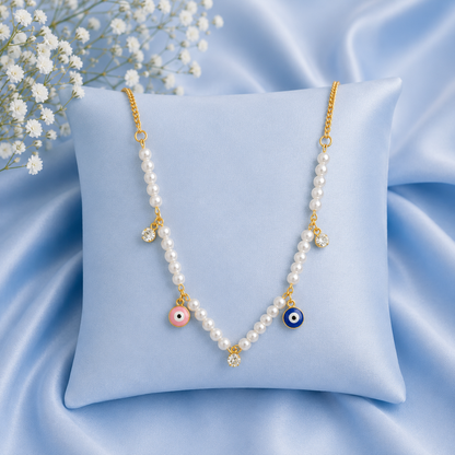 Pearl Evil Eye Charm Necklace for Women