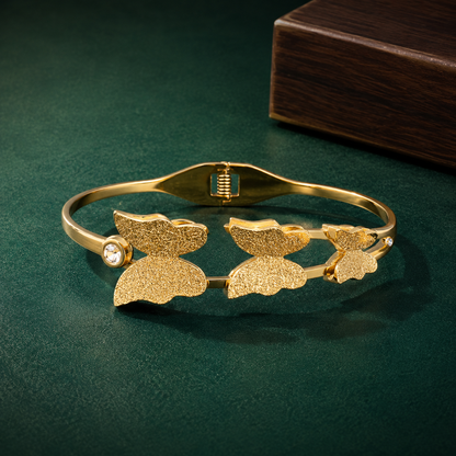 Gold-Tone Butterfly Charm Hinged Bracelet for Women