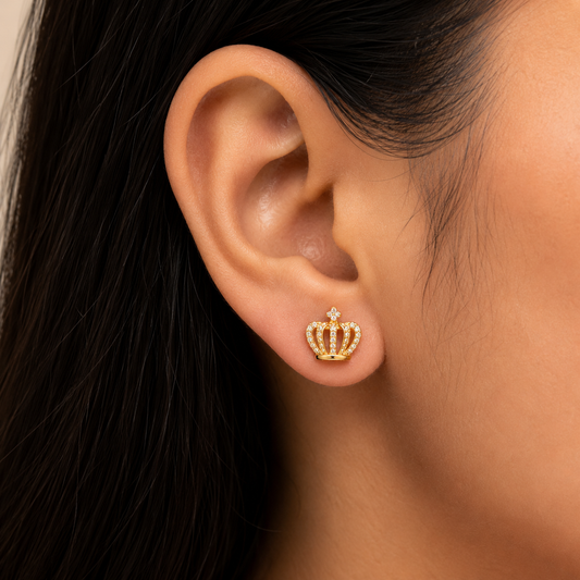 Royal Crown Crystal Stud Earrings for Women | Gold Tone Princess Crown Earrings