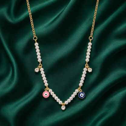 Pearl Evil Eye Charm Necklace for Women