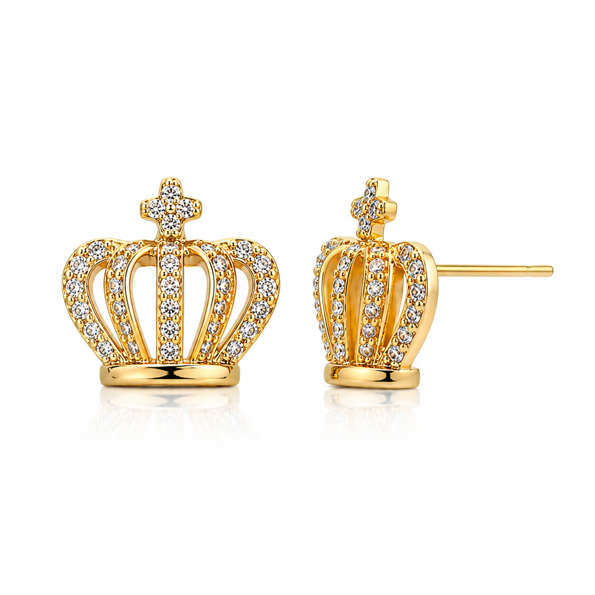 Royal Crown Crystal Stud Earrings for Women | Gold Tone Princess Crown Earrings