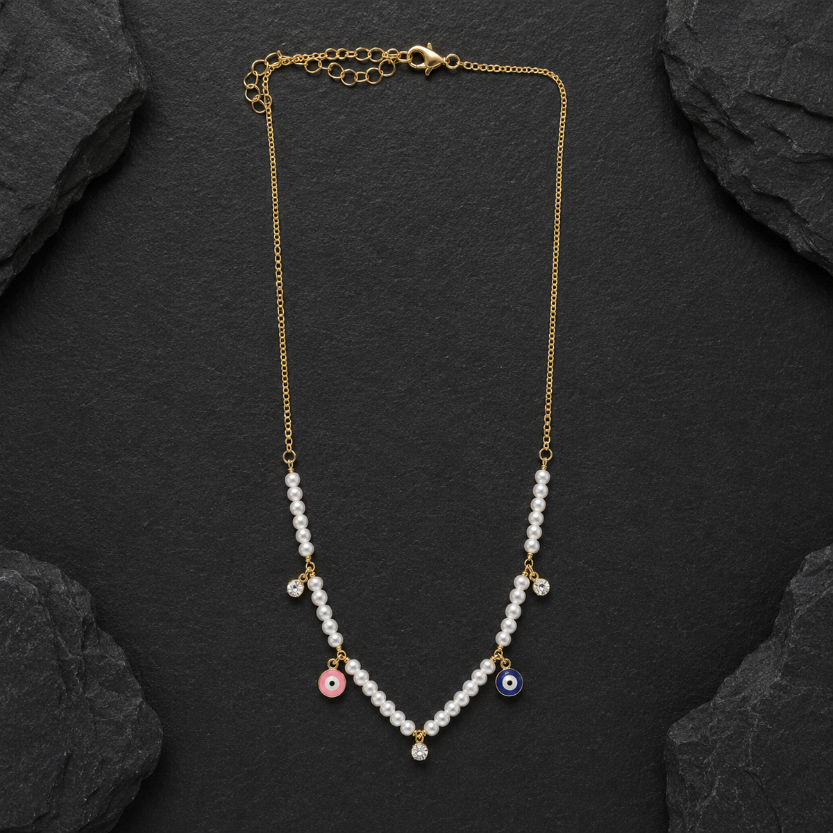 Pearl Evil Eye Charm Necklace for Women