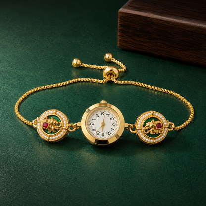 Traditional Kashmiri Design Gold-Tone Adjustable Bracelet Watch for Women