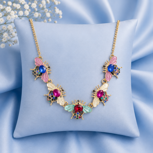 Colorful Bee Charm Statement Necklace for Women