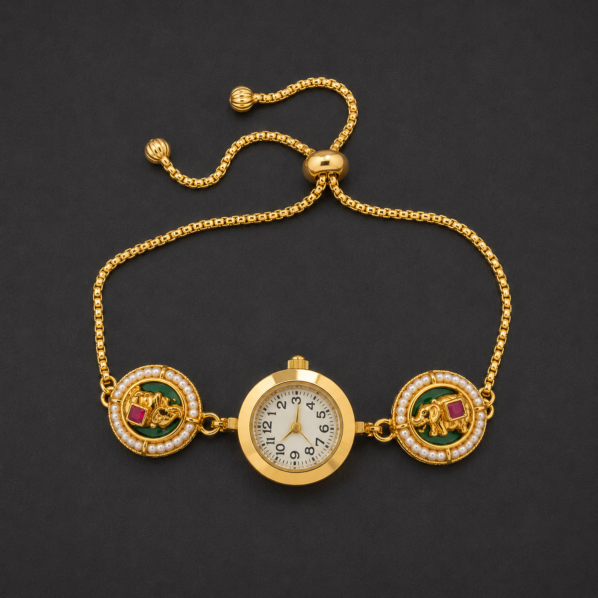 Traditional Kashmiri Design Gold-Tone Adjustable Bracelet Watch for Women