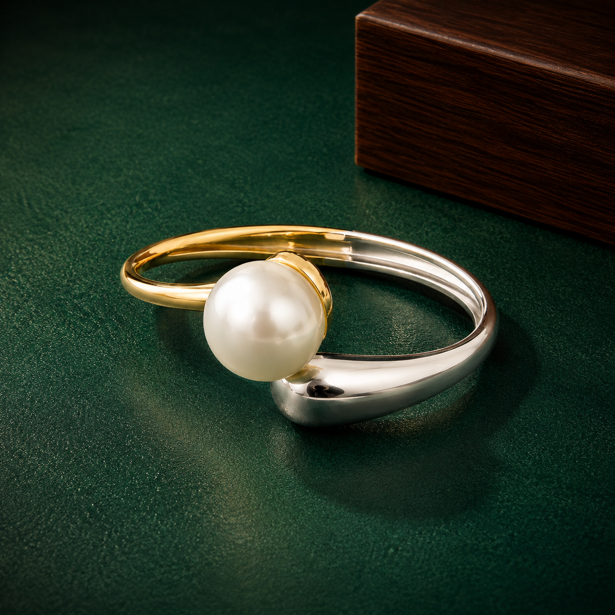 Dual-Tone Pearl Accent Hinged Bracelet for Women