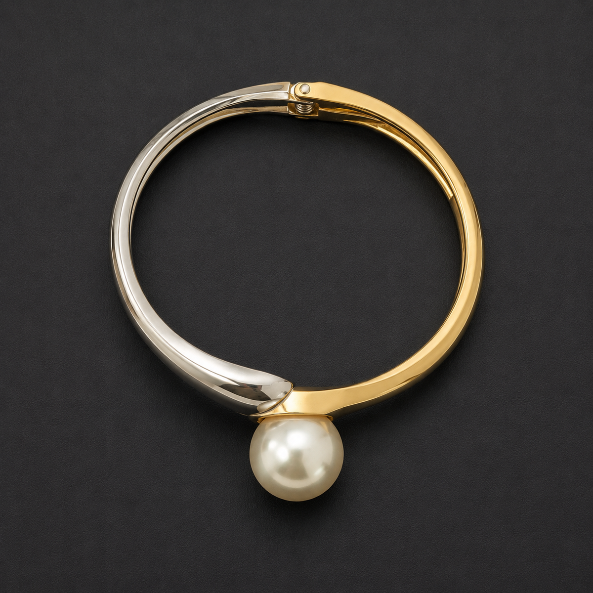 Dual-Tone Pearl Accent Hinged Bracelet for Women