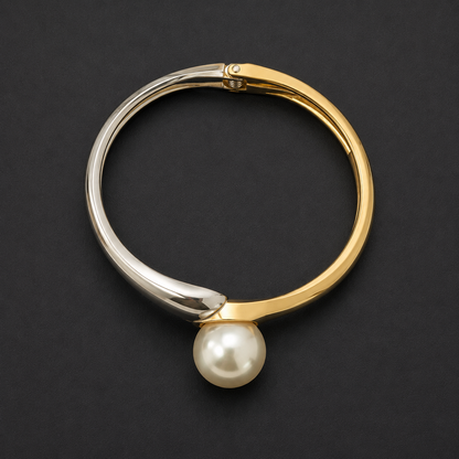 Dual-Tone Pearl Accent Hinged Bracelet for Women