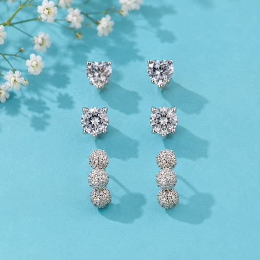 Heart Shape Crystal Stud Earrings Combo (3 Pairs)