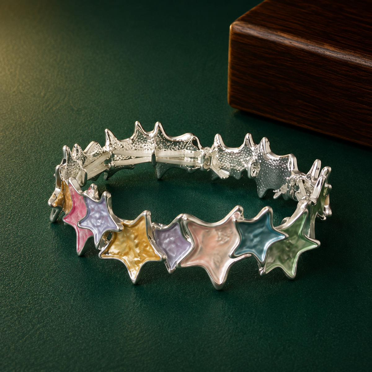 Pastel Star Charm Silver-Tone Bracelet for Women
