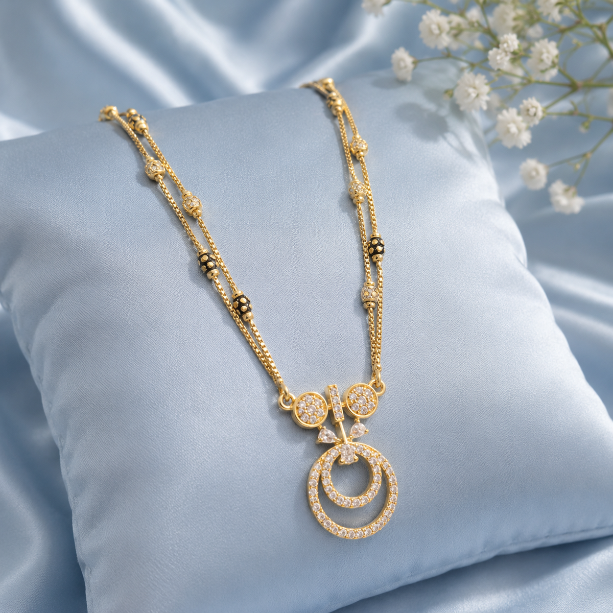 Elegant Dual-Strand Crystal Circle Pendant Necklace