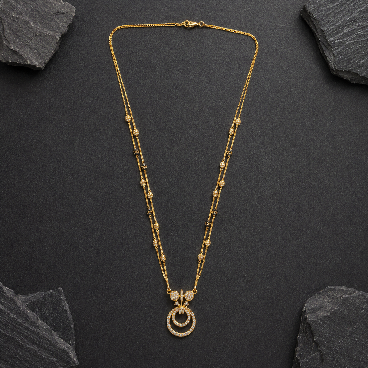 Elegant Dual-Strand Crystal Circle Pendant Necklace