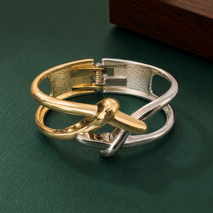 Dual Tone Knot Design Bracelet for Women | Gold & Silver Elegant Statement Bangle