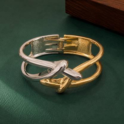 Dual Tone Knot Design Bracelet for Women | Gold & Silver Elegant Statement Bangle