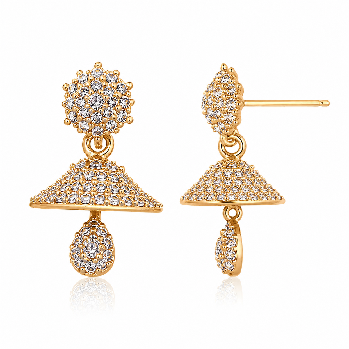 Luxury CZ Dome Drop Earrings for Women | Gold Tone Crystal Statement Earrings