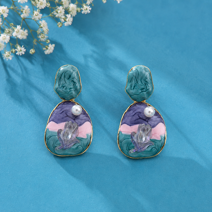 Artistic Floral Landscape Drop Earrings for Women | Multicolor Resin Statement Earrings
