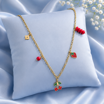 Cherry & Strawberry Charm Gold-Tone Necklace