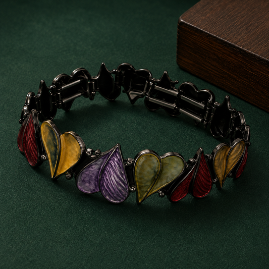 Heart & Leaf Design Stretch Bracelet for Women | Multicolor Enamel Statement Bracelet