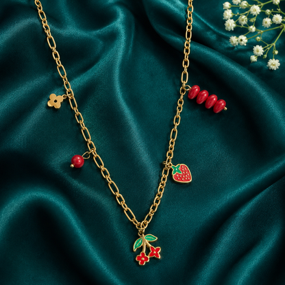 Cherry & Strawberry Charm Gold-Tone Necklace