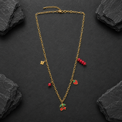 Cherry & Strawberry Charm Gold-Tone Necklace