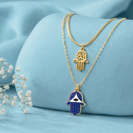 Gold Layered Hamsa Evil Eye Pendant Necklace for Women