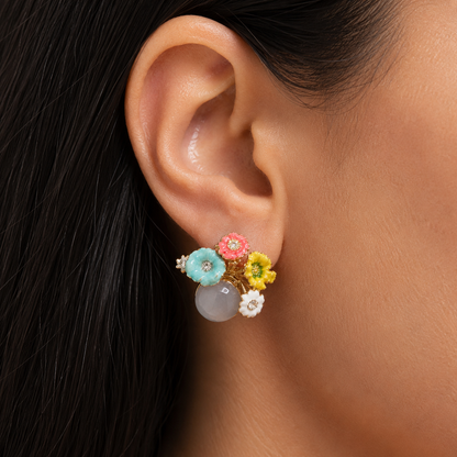 Pastel Floral Crystal Stud Earrings for Women | Gold Tone Flower Earrings