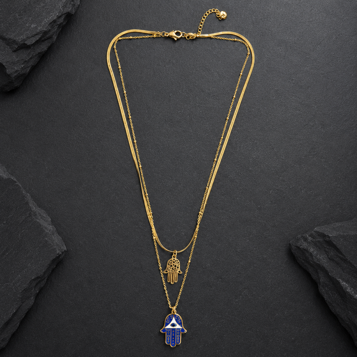 Gold Layered Hamsa Evil Eye Pendant Necklace for Women