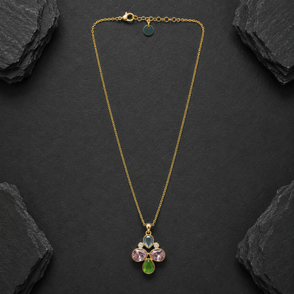Pastel Crystal Floral Pendant Necklace & Stud Earrings Set