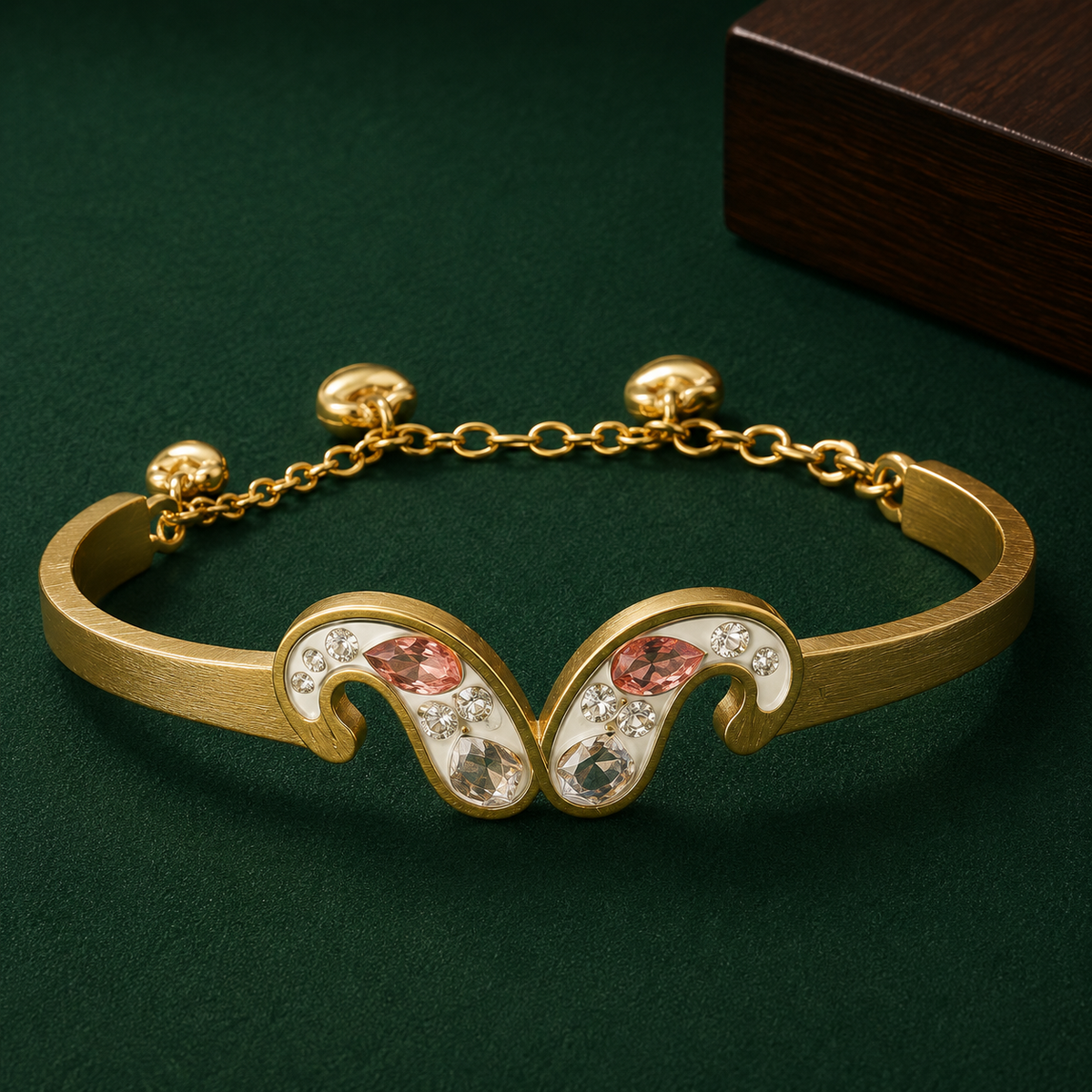 Gold-Tone Heart Charm Bracelet for Women | Elegant Adjustable Chain Bangle with Crystal Accents  Product Description: