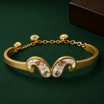 Gold-Tone Heart Charm Bracelet for Women | Elegant Adjustable Chain Bangle with Crystal Accents  Product Description: