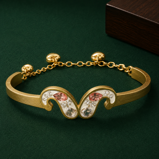 Gold-Tone Heart Charm Bracelet for Women | Elegant Adjustable Chain Bangle with Crystal Accents  Product Description:
