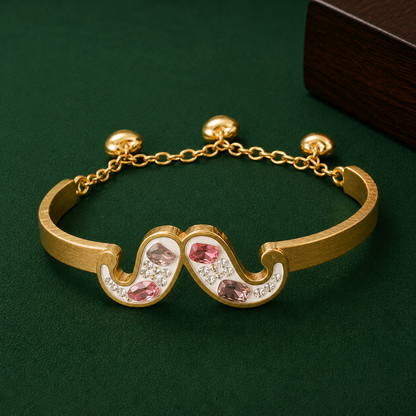 Gold-Tone Heart Charm Bracelet for Women | Elegant Adjustable Chain Bangle with Crystal Accents  Product Description: